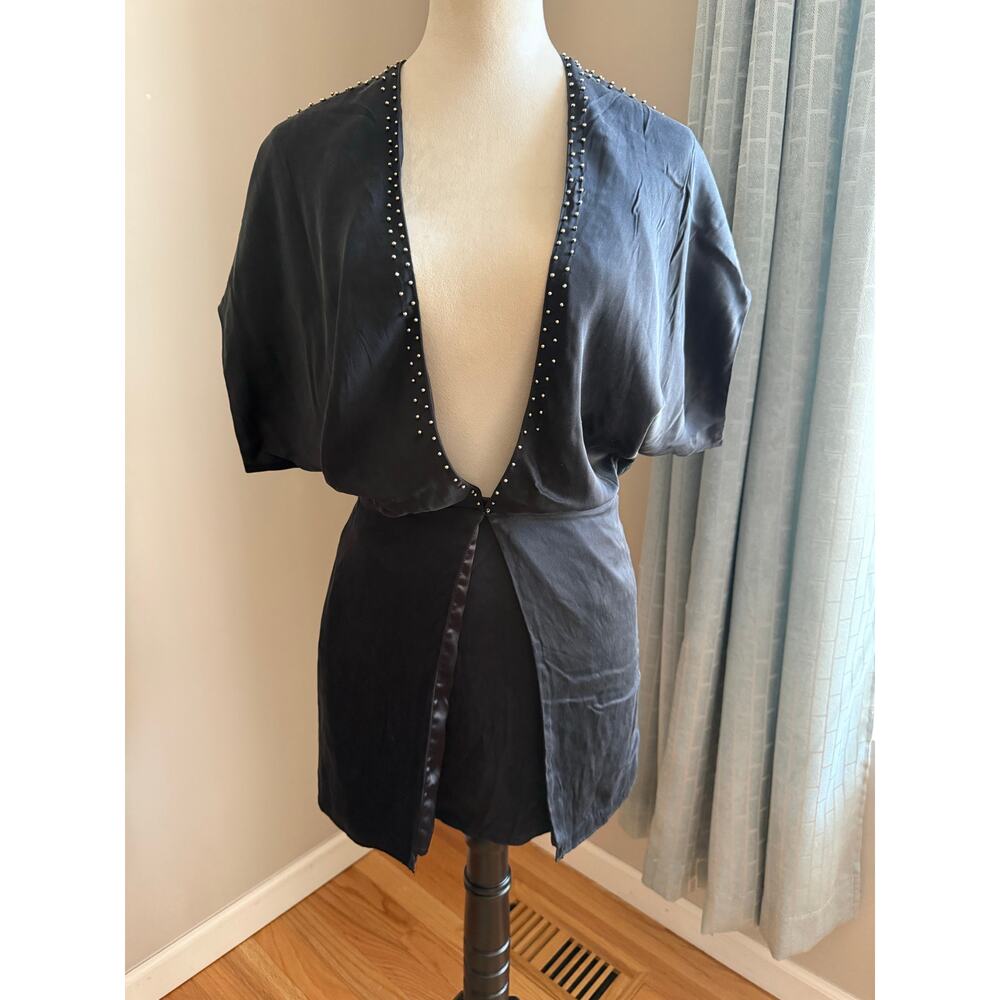 Marciano Black Silk Wrap Top with Gold Beads Est Size XS / S Luxury Designer Top